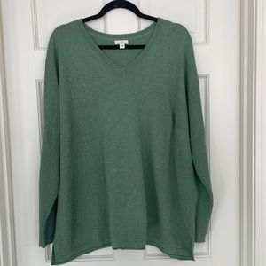 J.Jill V-Neck Ribbed Sleeve Sweater